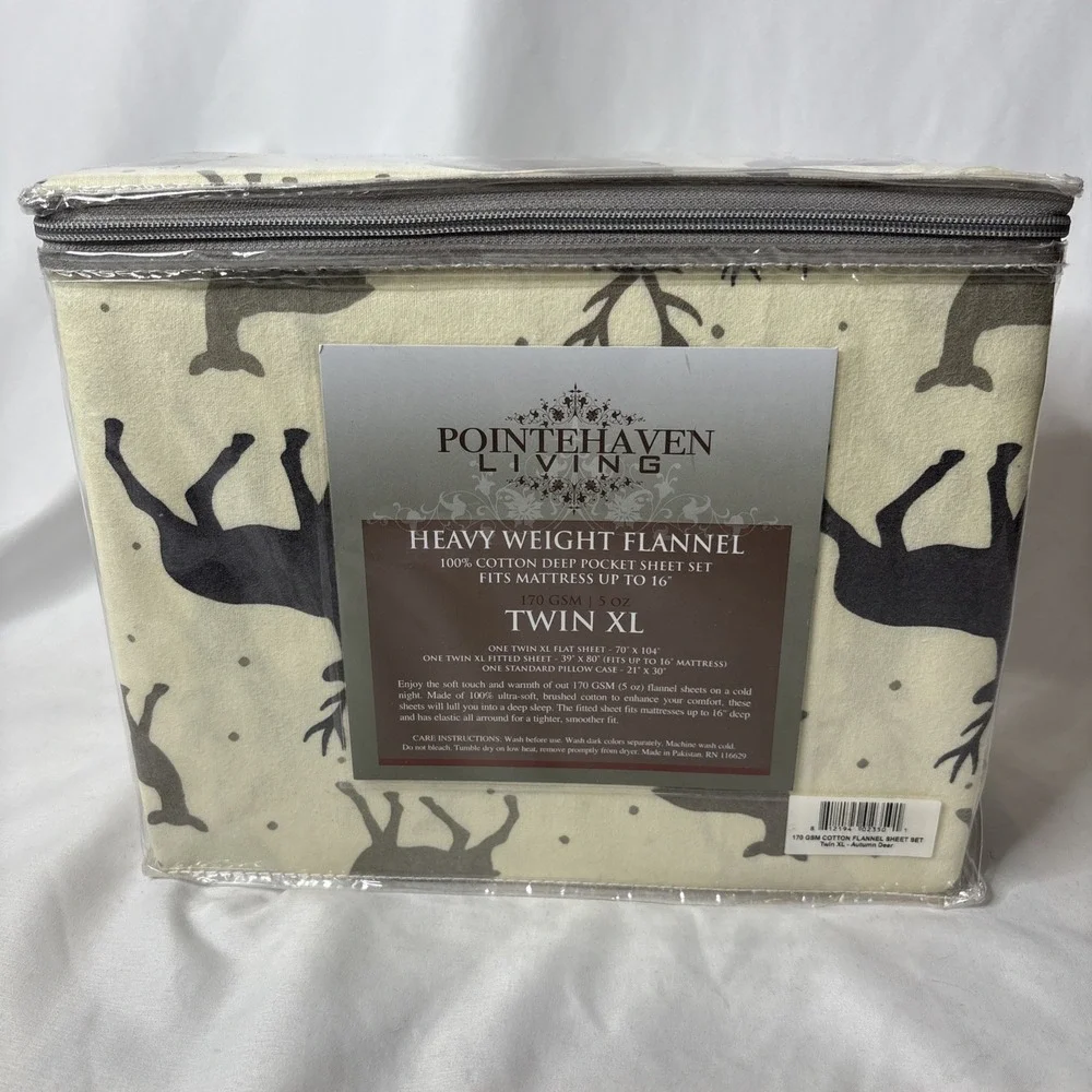 Pointehaven Living Heavy Weight Flannel Cotton Twin XL‎ Autumn Deer Sheet Set